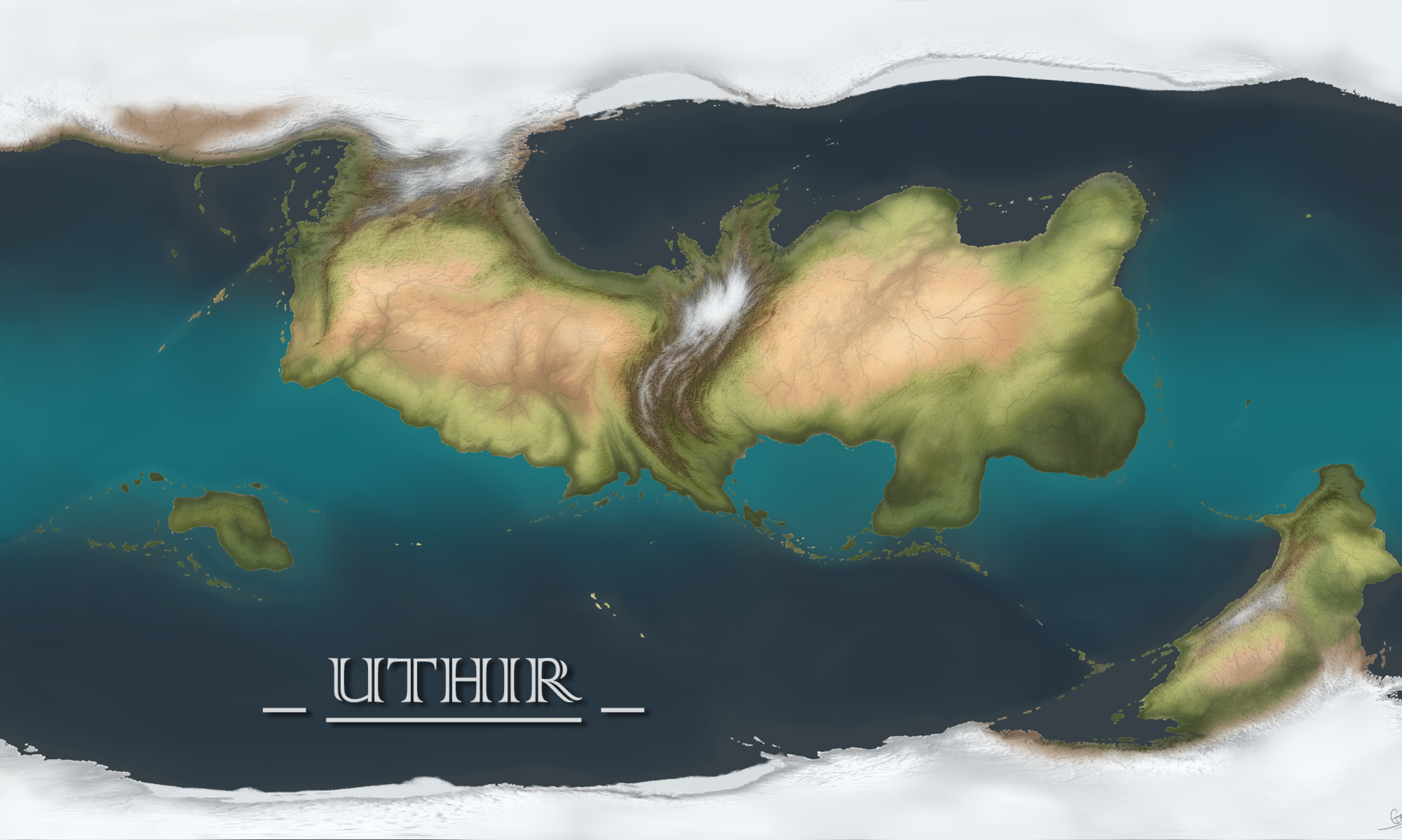 A world map of Uthir, lacking specific details.